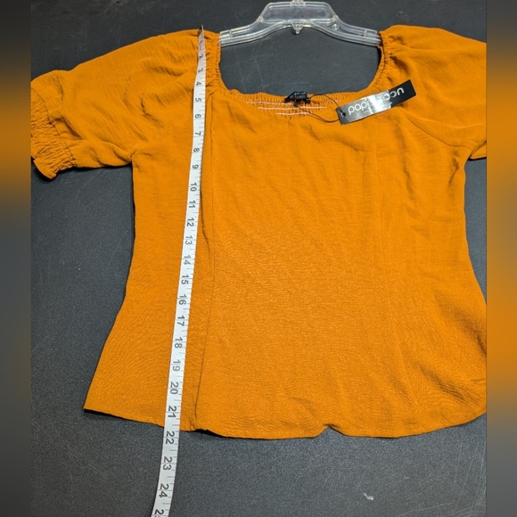 Papermoon Burnt Orange Puff Sleeve V-Neck Square Neckline Smocked Back Top Large - Picture 5 of 7